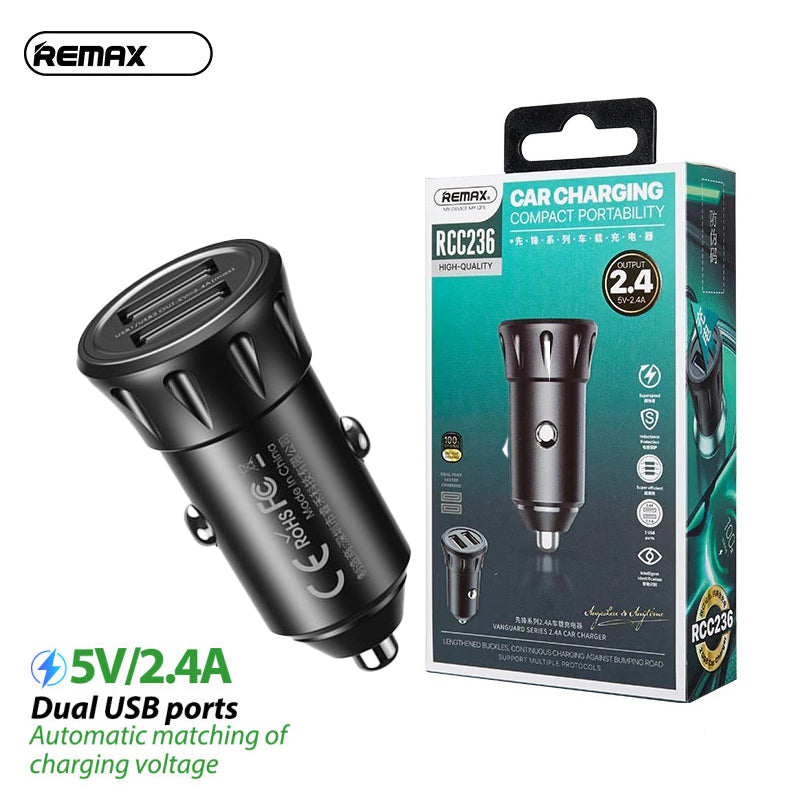 Remax Car Charger Vanguard Series 2usb 2.4a Black Moq:92 (rcc236) Remax Car Charger Vanguard Series 2usb 2.4a Black Moq:92 (rcc236)